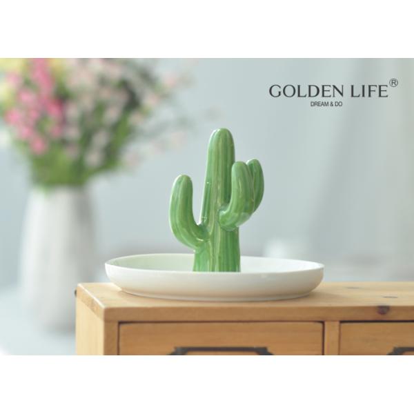 Jewelry Plate Imitated Cactus Jewelry Plate Green Gold Color Ceramic Jewelry Dish