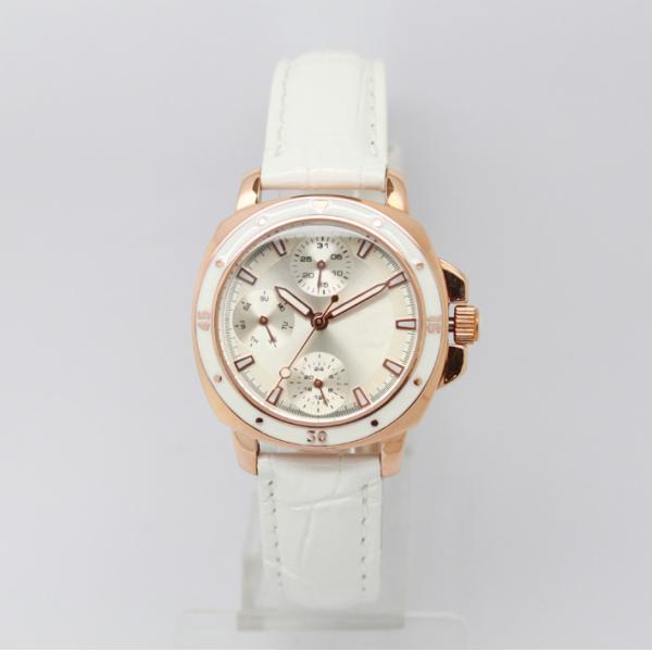 White Quartz Stainless Steel Watches With Genuine Leather For Ladies