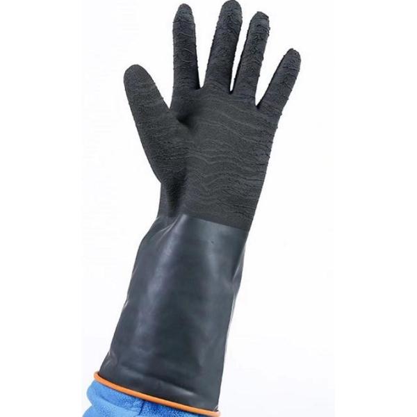Wrinkle Rubber Industrial Gloves Heavy Duty Rubber 55Cm Flocked Lining