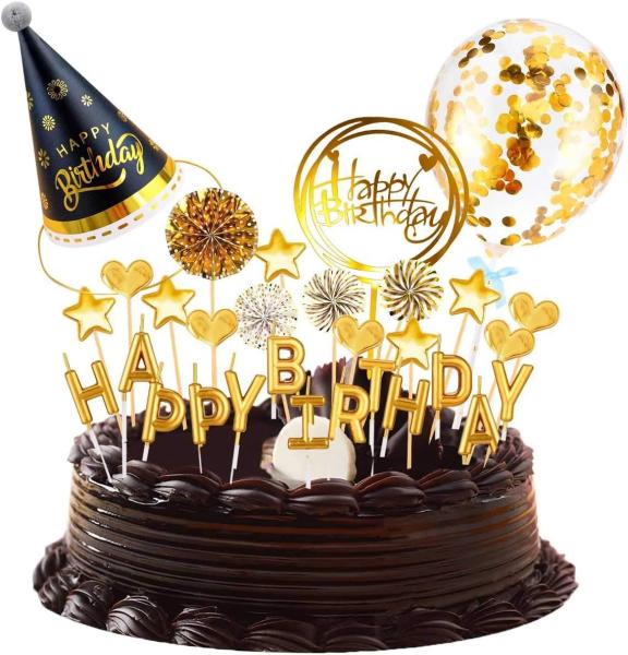 Birthday Cake Topper Set Happy Birthday Cupcake Topper Letters Cake Candles Toppers Confetti Balloon Stars Hearts