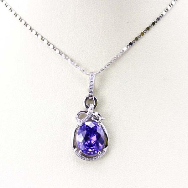 Sterling Silver Oval Pink Zircon Pendant and 925 Silver Chain Necklace (PSJ0268)