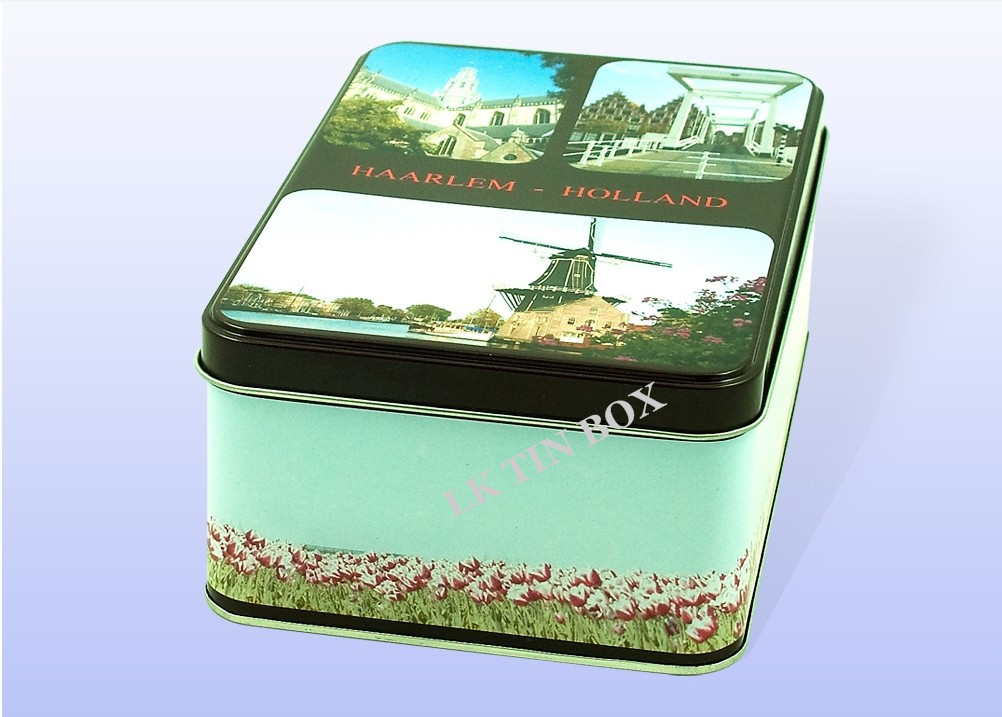 Rectangle Metal Gift Tin Box Rolled out edge For Christmas Holiday