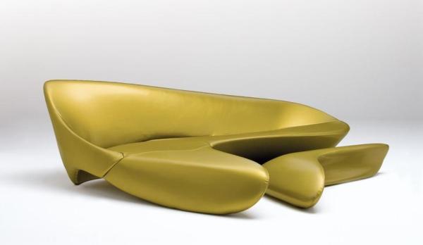 Black Moon System Sofa With Ottoman ,  Modern Leather Foam Zaha Hadid Sofa