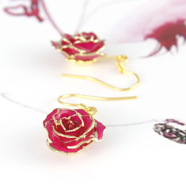 24k Gold Plated Rose Earrings Gifts for Girlfriend  Preserved Flowers Wholesale Hot Rose Earrings