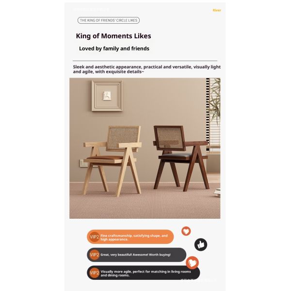 Eco-friendly Solid Wood PU Rattan Weaving Backrest Armchair Premium Comfort for Apartment Hotel Dining Rooms-Modern Design