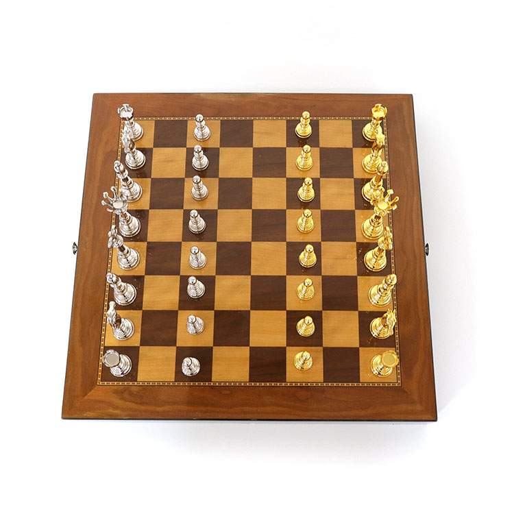 Modern Style Wooden & Zinc-Alloy Chess Set with Customized Logo Chessboard for Chess Game