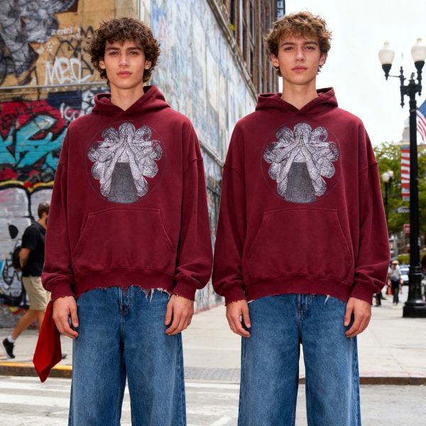 Custom Oversized Heavyweight 100% Cotton French Terry DTG Print Hoodie Streetwear Cropped Screen Printing Pullover Hoodie Men