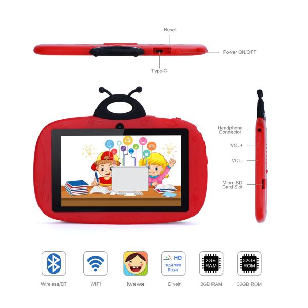 C idea Kids Android 7 Inch Touch Screen Tablet 6+128GB Storage Free Case WIFI Dual Camera CM75