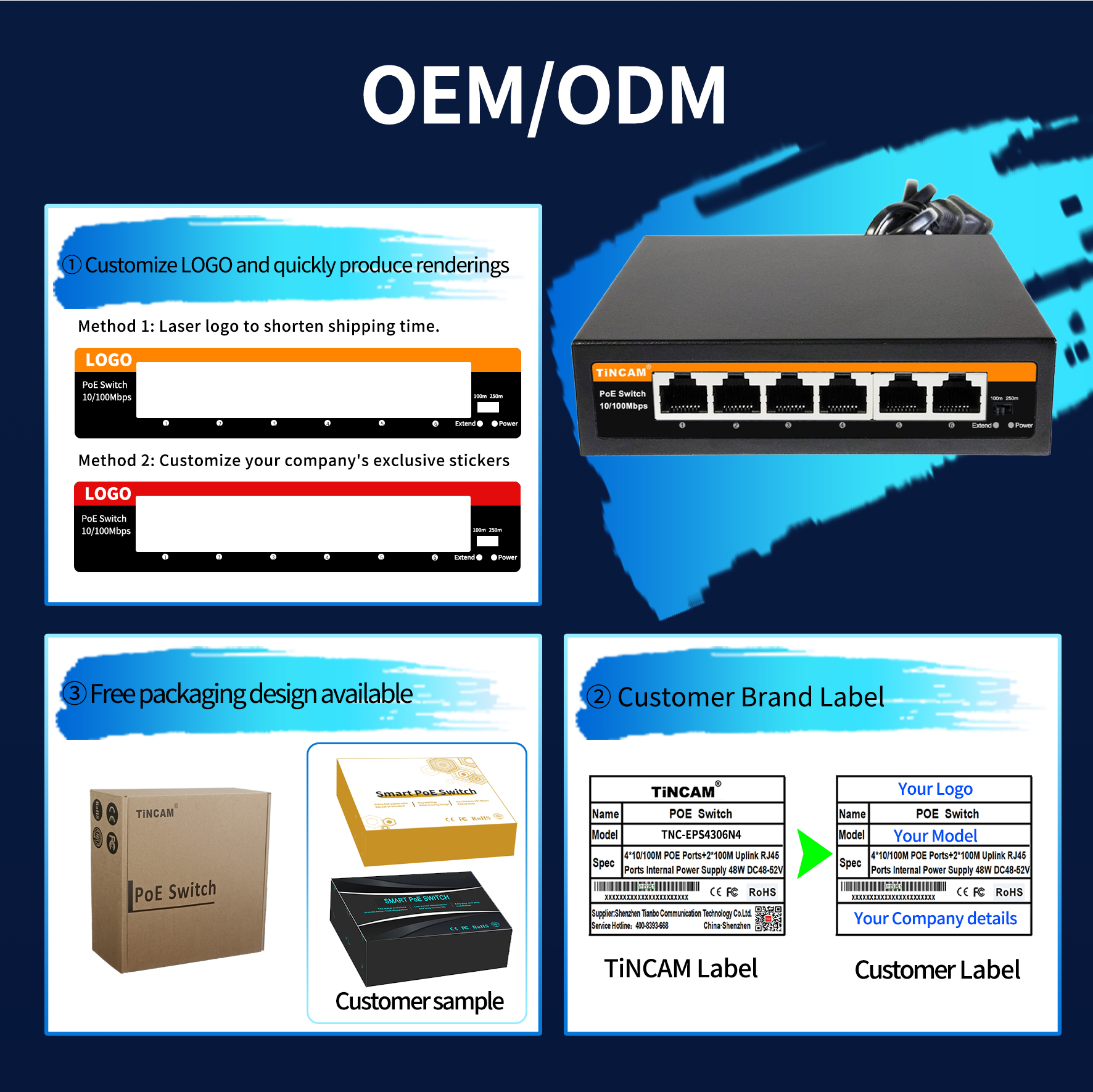 4 Port PoE Switch with 2 Fast Ethernet Uplink Ports 6-Port Unmanaged PoE Switch IEEE 802.3af/at 48W Built-in Power Supply Unmanaged TNC-EPS4306N4