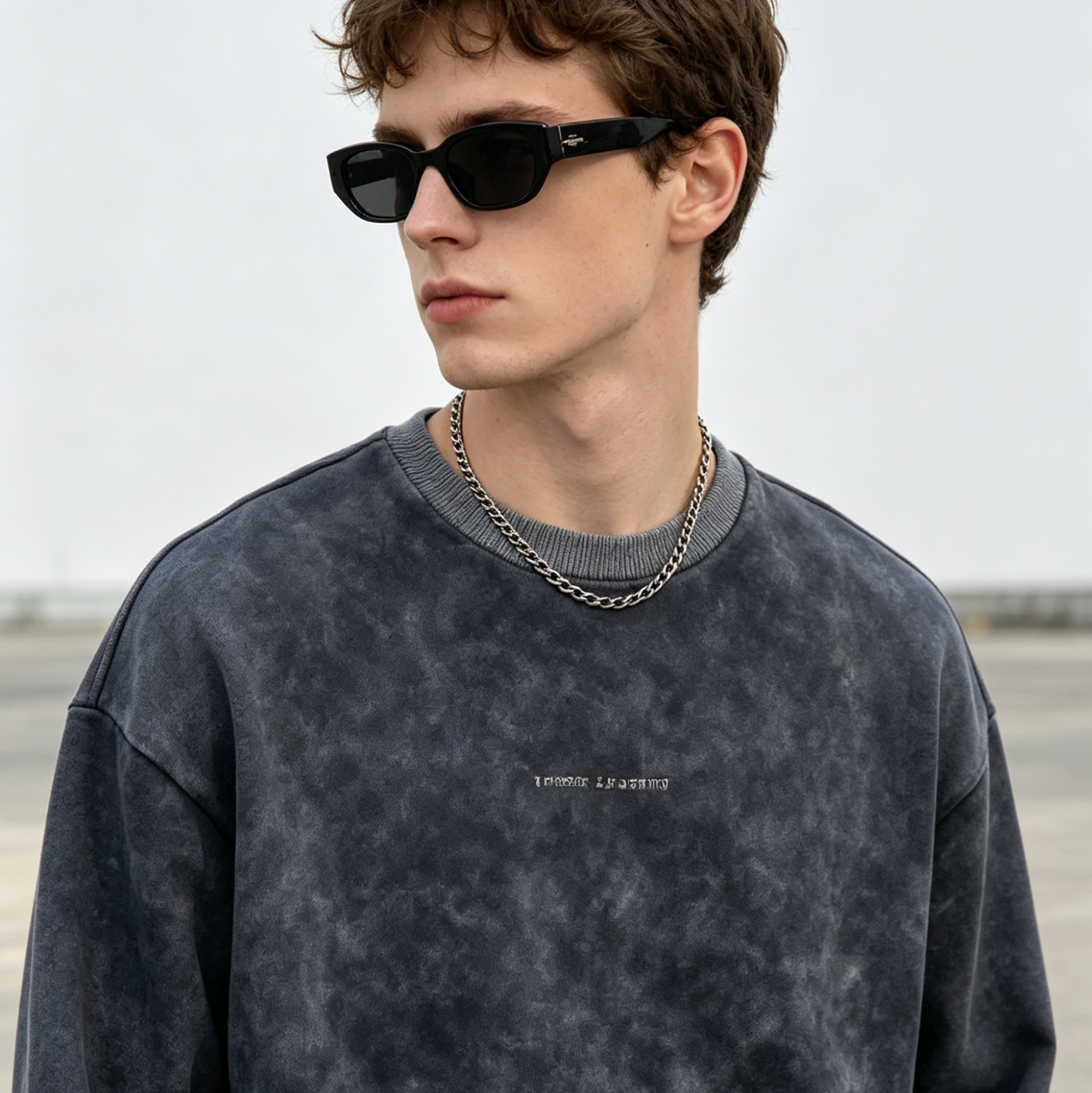 351GSM - 400GSM Sand Wash Hoodie Crew Neck Drop Shoulder Combed Cotton Street Sweatshirt