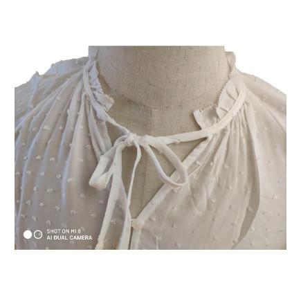 Butterfly Sleeve Wave Point Women'S Tie Neck Blouse