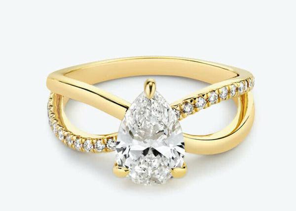 Pear Cut 9k Yellow Gold Rings With Lab Diamond RD 6×9mm Dimension