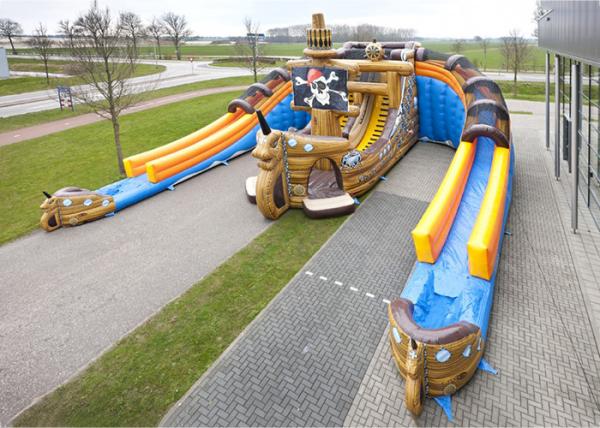 Giant Inflatable Pirate Cove Ship With Two Lanes Slide For Children Entertainment