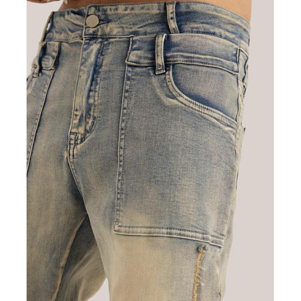 Дно кромки Unisex джинсов улицы производителя одежды небольшого количества винтажное помытое сырцовое с молнией