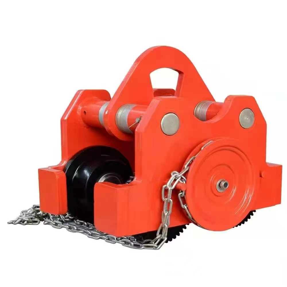 Push Type Monorail Hoist Trolley Flange Mounted Hand Geared Trolley With Embedded Bearing Wheels