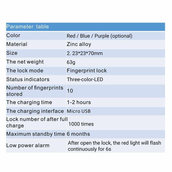 Best Selling RARLUX Smart Finger Print Zinc Alloy Padlock IP65 Waterproof Rechargeable 110mAh Battery 10 Fingerprint Lock School
