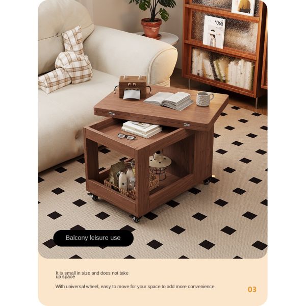 Custom Solid Wood Coffee Table Mobile Extendable Wheeled Trolley Foldable Rotating Sofa Corner Sofa Side Table for Living Room