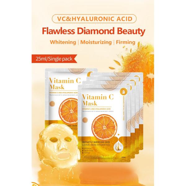 Popular máscara de vitamina C Cosméticos fábrica fabricante blanqueamiento de la máscara facial hidratante natural orgánico Vc cara de la hoja facial máscara