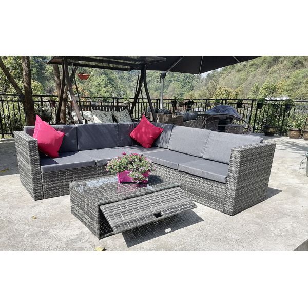 Furniture Wholesaler Outdoor Living Seating Sectional Poly Rattan Wicker Garden Sofa Storage Conversation Patio Corner Set