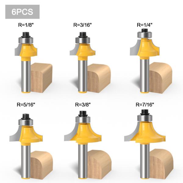 6mm 8mm 1/2 Shank Flush Trim Corner Round Over Router Bit Withbearing for Wood Working Chamfering Corner Round Milling Cutter