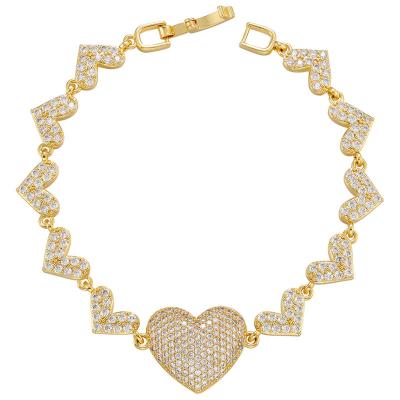 O bracelete do ouro do OEM 18K acorrenta o bracelete dado forma micro coração do tênis do amor do zircão da joia