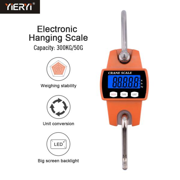 300kg/50g Digital LCD Smart Electronic Hook Scale Professional Waterproof Detachable Hook Industrial Scale 20-Piece Set