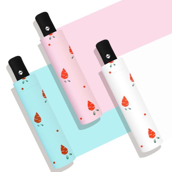 Ladies Three Fold Blue Umbrella with Strawberry Dot Pattern All-Season Manual Open