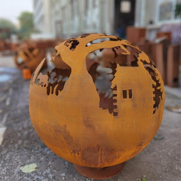 Outdoor Wood Burning Corten Steel Sphere Fire Pit Round Custom