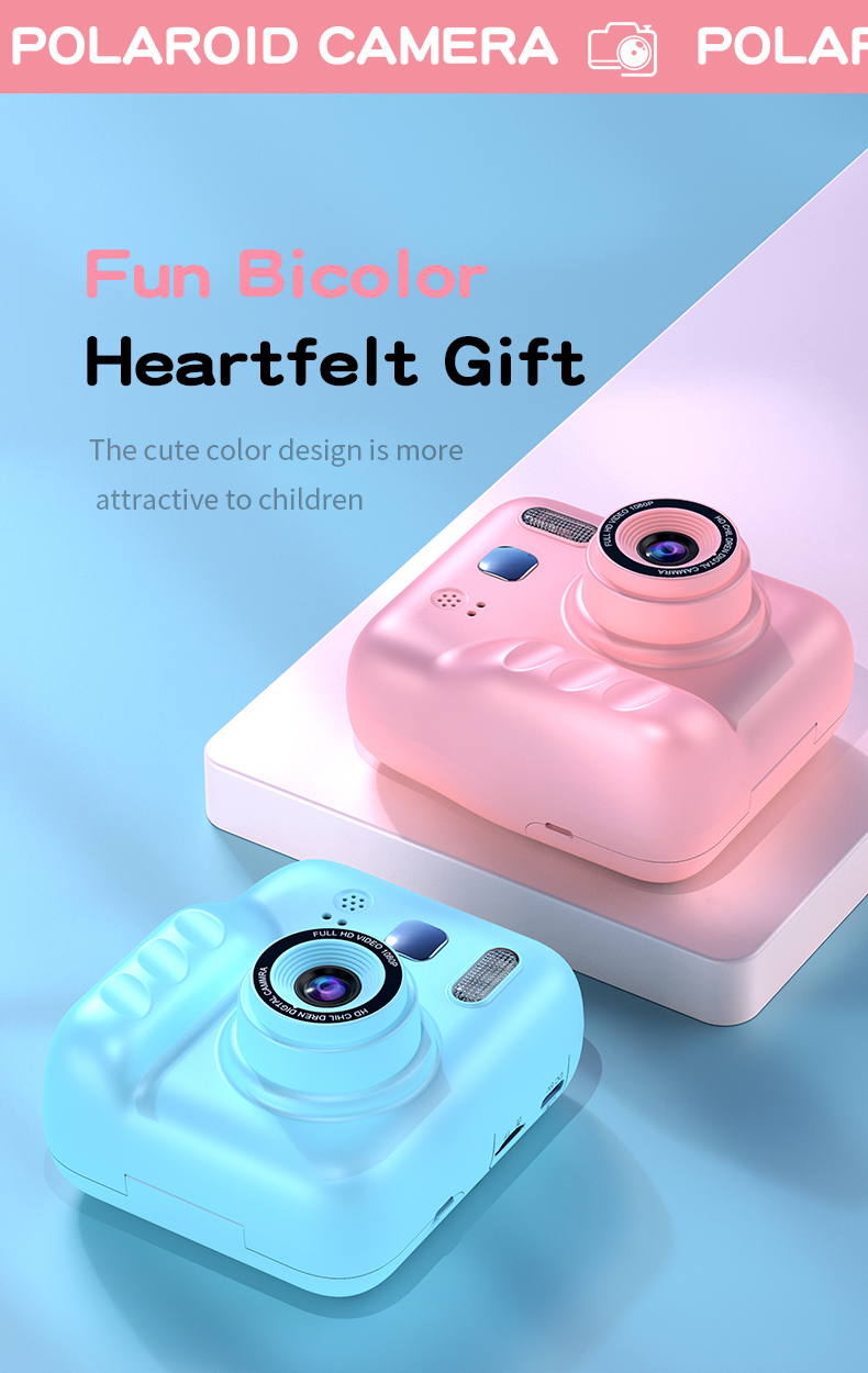 Kids Polorid Camera Full HD CCD Instant Print Thermal Paper Printing Selfie Flash Eye Protection IPS Screen 120 Wide Angle 3
