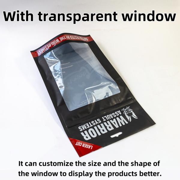 Sacs Mylar résistants à l'eau Sacs debout pour l'emballage de vêtements avec fenêtres transparentes en gros.