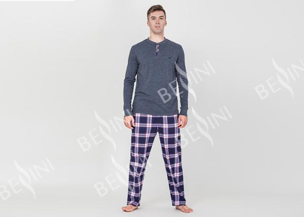 Trendy Mens Jersey Pyjamas Long Sleeves Tee And Woven Yarn Dyed Flannel Long Pants