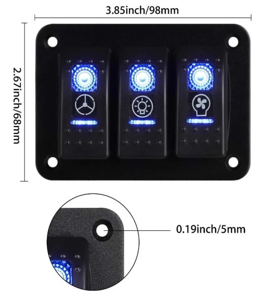 DC 12V 24V Blue LED Backlit 3 Gang Aluminum 5 Pin ON Off Toggle Rocker Switch Panel