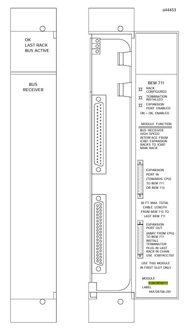 GE IC697BEM711 Bus Expansion Module with 5 Volts DC 0.8 Amps and 50 Feet Cable Length