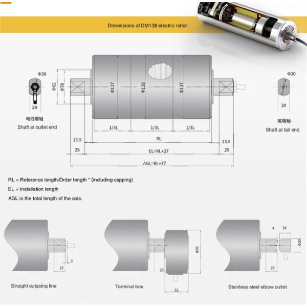 138 мм пищевой класс 304 нержавеющей стали ремень конвейер барабан мотор ролик для пищевой промышленности