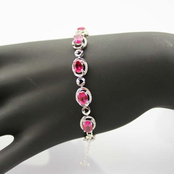 Sterling Silver 5x7mm Oval Ruby Cubic Zircon Tennis Bracelet(B06PINK)