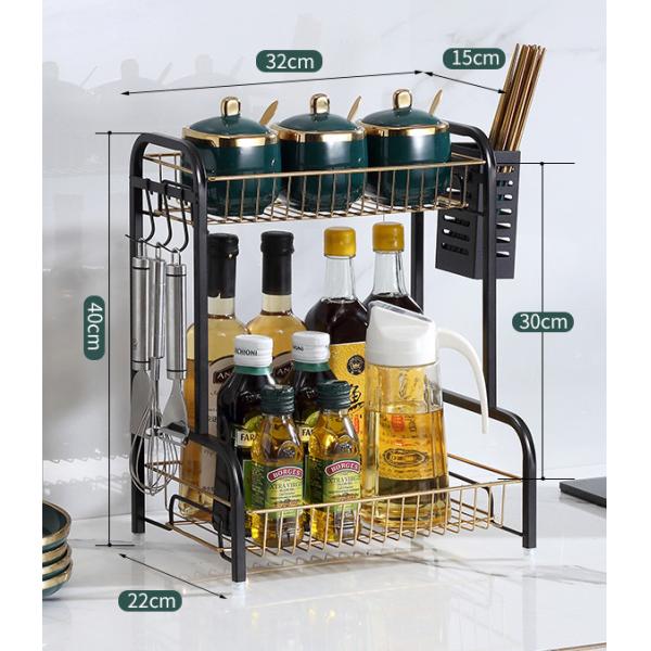 ODM Spice Double Layer Kitchen Rack Black And Gold color 36.5x22x40cm Specification