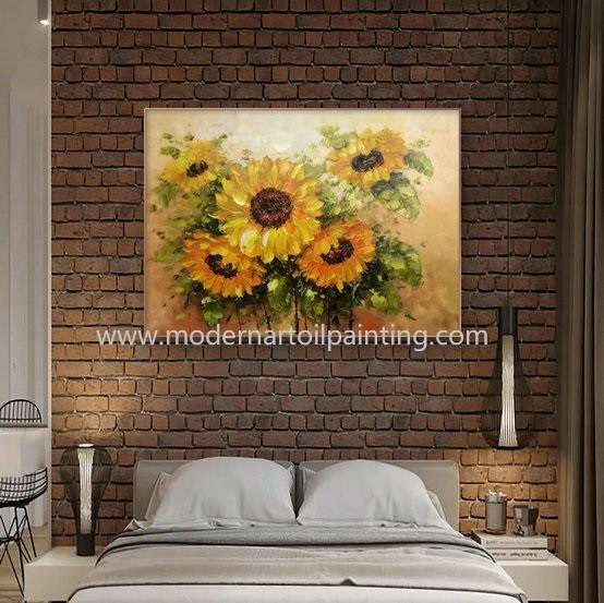 Parede Art For Bedroom das flores da pintura a óleo da faca de paleta do girassol