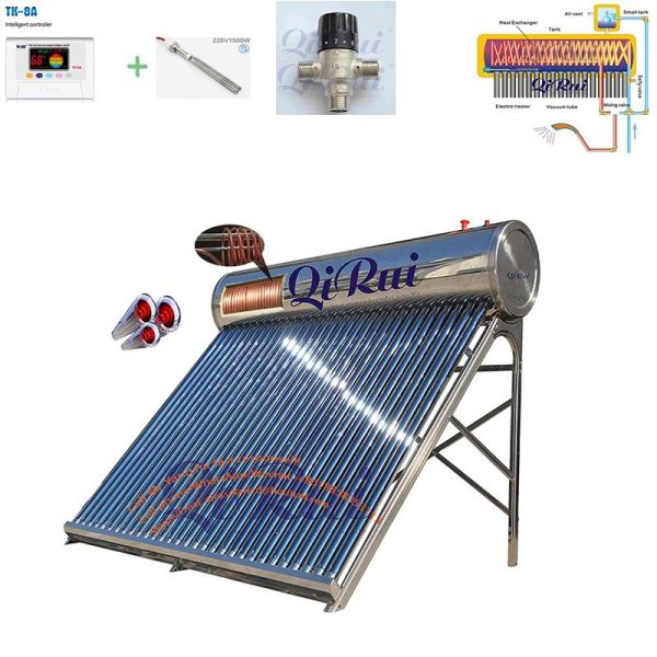 Roof Mounted Vacuum Tube Pressurized Solar Water Heater with Heat Exchanger
