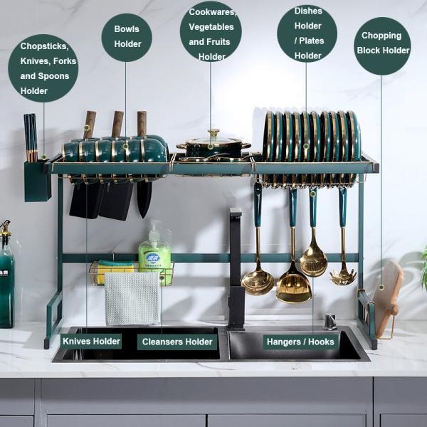 Green Gold Over The Sink Drying Rack Stainless Steel Material 850mm Width