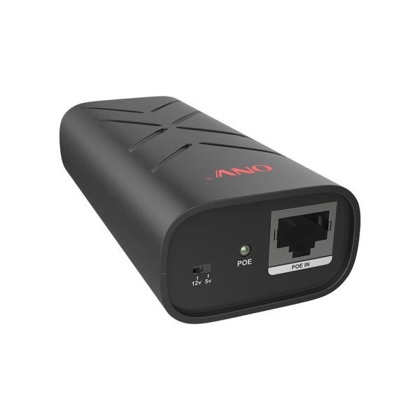 Gigabit PoE splitter with Gigabit speed adaptive IEEE802.3 af/at compliant and 5V/12V output voltage selector
