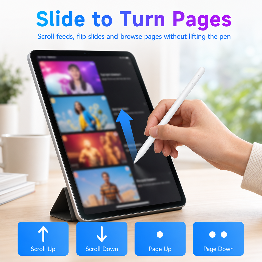 Rechargeable Stylus Pen for iPad Palm Rejection Tilt Sensitivity Bluetooth Slide Page Turning Magnetic Pencil 10th Generation