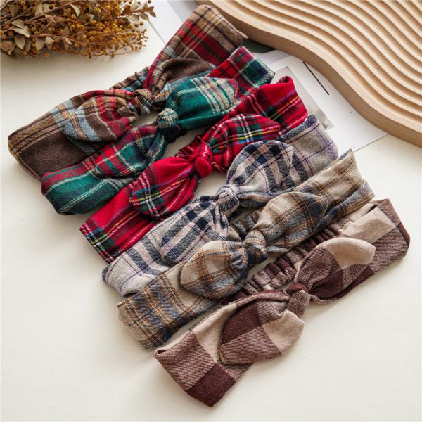 Christmas plaid rabbit ears hair band headband Japanese Korean women's stretch OEM LOGO accessories