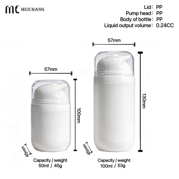 50ml & 100ml Baby Skin Oval Airless Bottle BPA-Free, Leak-Proof PP Packaging for Infant Skincare（MC-244）