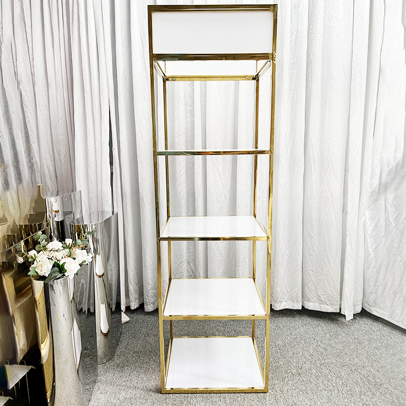 WENDING Gold Frame White 5-Tier Wedding Display Shelf – Modern Light Luxury Event Rack
