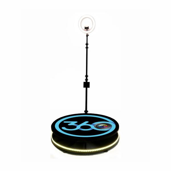 Black Spinning 360 Photo Booth Machine Rotating Platform With Ring Light