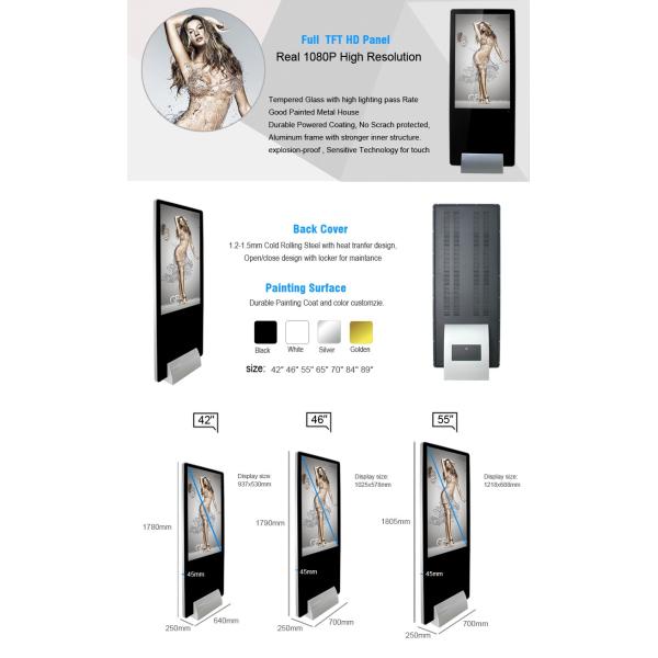 Shopping Mall Floor Standing Digital Signage , 49 Inch HD Video Digital Kiosks Touch Screen