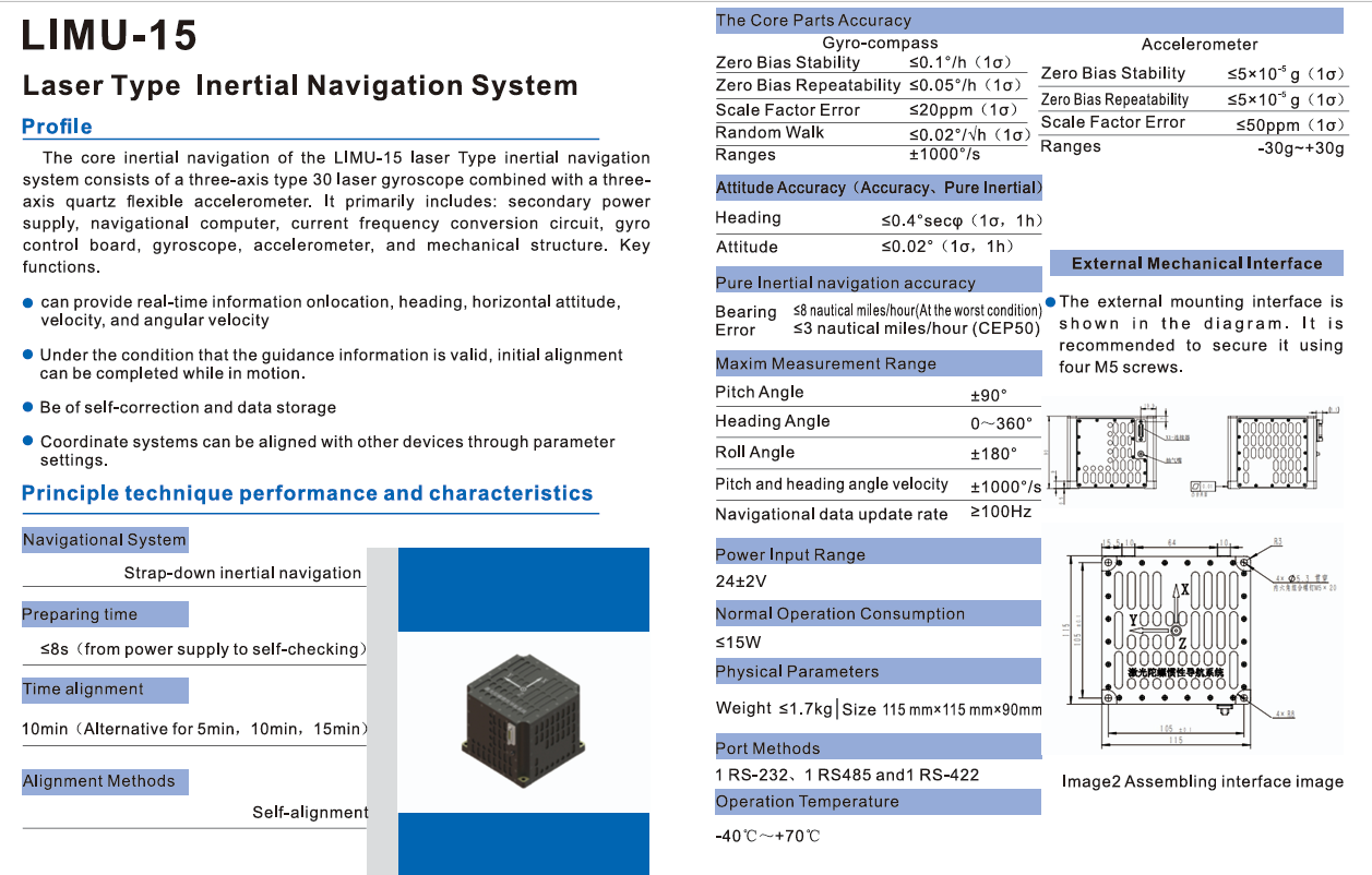 LIMU-15 Laser Gyro Inertial Measurement Unit (IMU) with High Accuracy for Precision Navigation