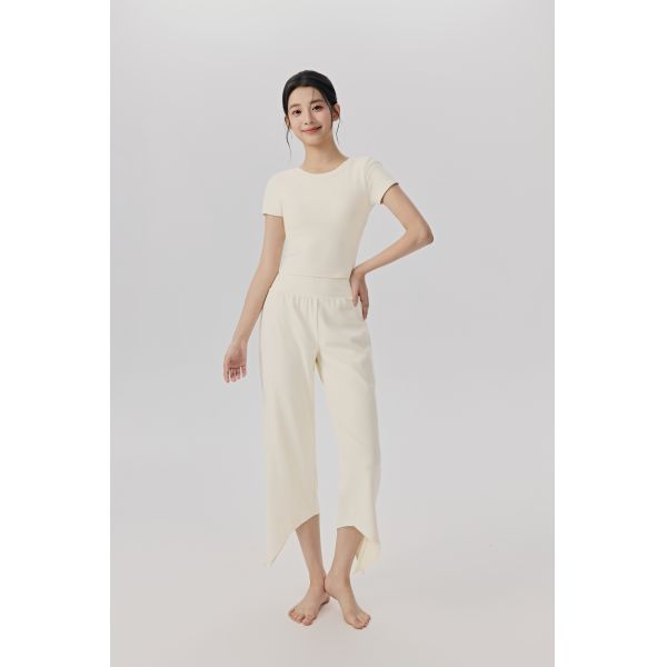 Light Blue Soft Modal Short Sleeve Top and Asymmetrical Cropped Pants Yoga Set for Women's Workout and Loungewear