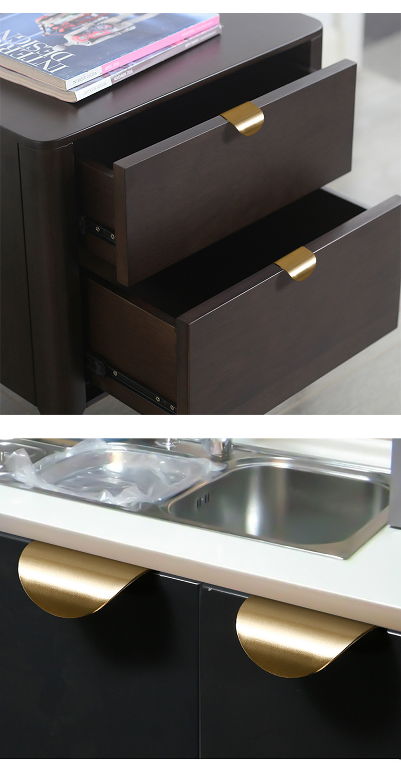 Solid Brass Golden Edge Pull Handle Brass Drawer Shell Cabinet  Pull for Kitchen Bedroom