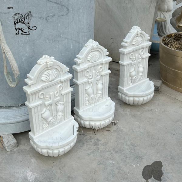 Marble Church Baptismal Font Catholic Holy Water Font Wall Hanging Fountain White Stone Handcarved